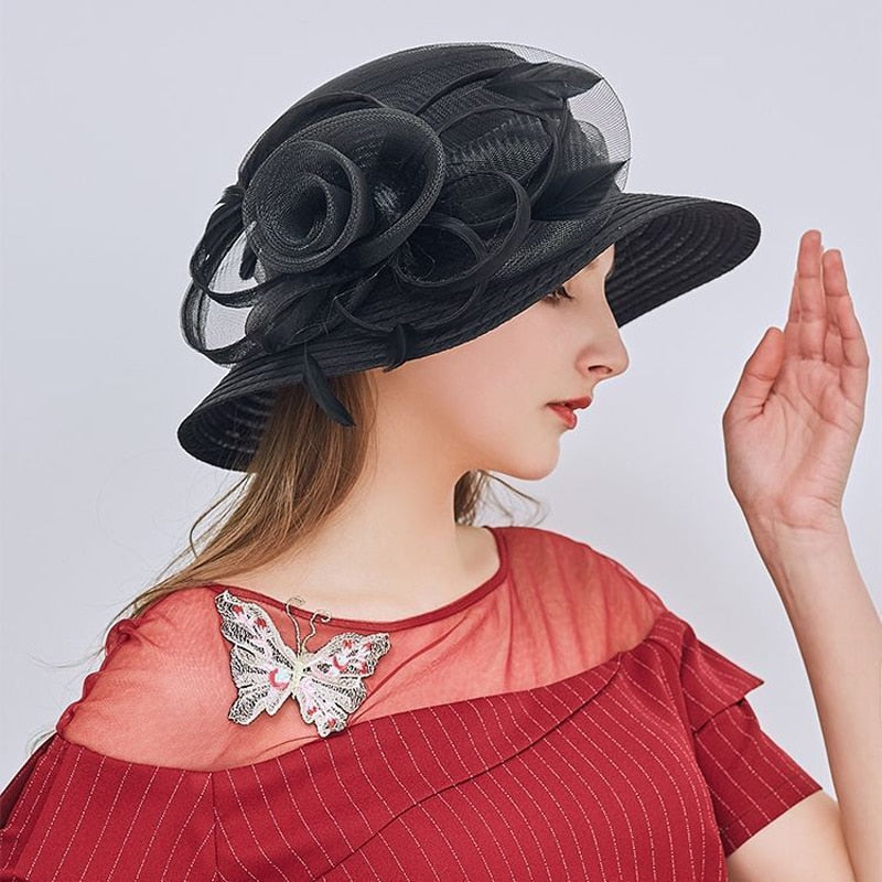 Elegant Flower Organza Hat For Women