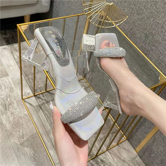 Thick Heels Fhinestone Sandals