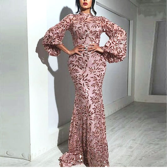 Lantern Sleeve Long Dress/ Evening Dress