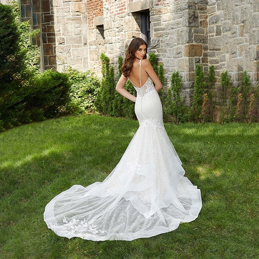 V Neck Backless Mermaid Wedding Dress
