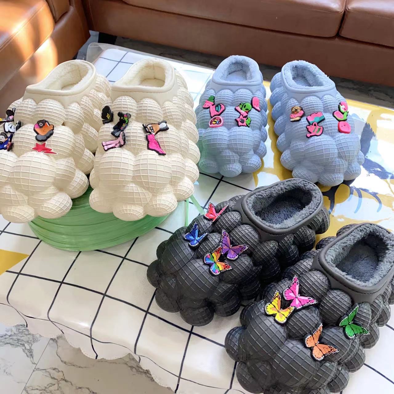 Furry Bubble Slides for Men /Women With Charms