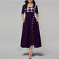 Fashion Half Sleeve Plaid Print Button Detail Maxi Dress