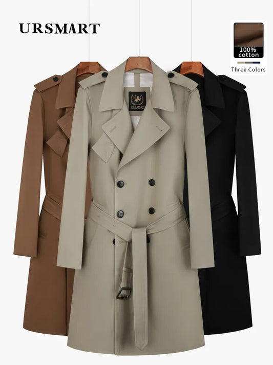 Cotton trench coat for men with double breasted British fashion coffee men's down jacket