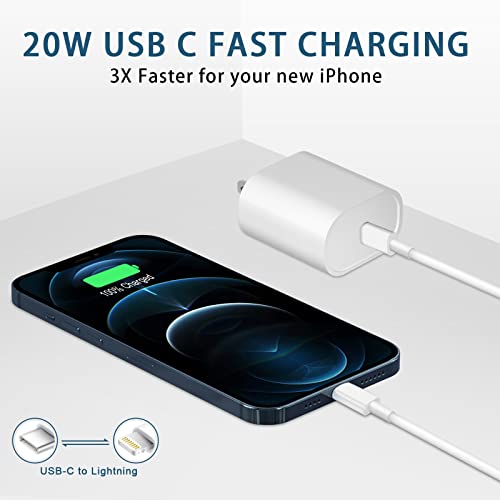 iPhone Charger Fast Charging, 【MFi Certified】 2-Pack 20W USB C Fast Charger with 6FT Fast Charging Cable for iPhone 14/13/12/11/Xs/8, iPad, AirPods Pro and More