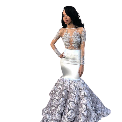 Silver African Mermaid Evening Dress
