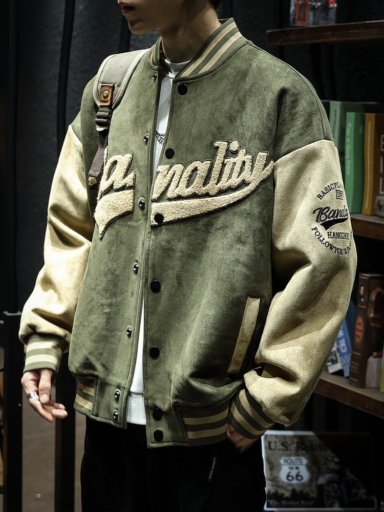 Spring and autumn base ball retro green bomber jacket embroidery trend couple