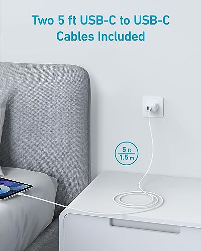 iPad Charger, Anker 2-Pack 20W Dual Port USB Fast Wall Charger, USB C Charger Block for iPad Pro 12.9", iPad Pro 11", iPad Air 5/4, iPad 10, iPad Mini 6, and More (2-Pack 5 ft USB-C Cable Included)