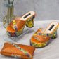Top Brand Designer Shoe and Bag Matching Set Snake Print Bling Bling Glitter Sandals Shoe with Purse Wed Party High Heels Bag