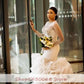 Luxury Tiered Skirts Mermaid Wedding Dresses Chic Long Sleeve Pearls Long Train O Neck Bridal