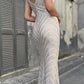 Women Beading Dress Long Prom Dress Deep V