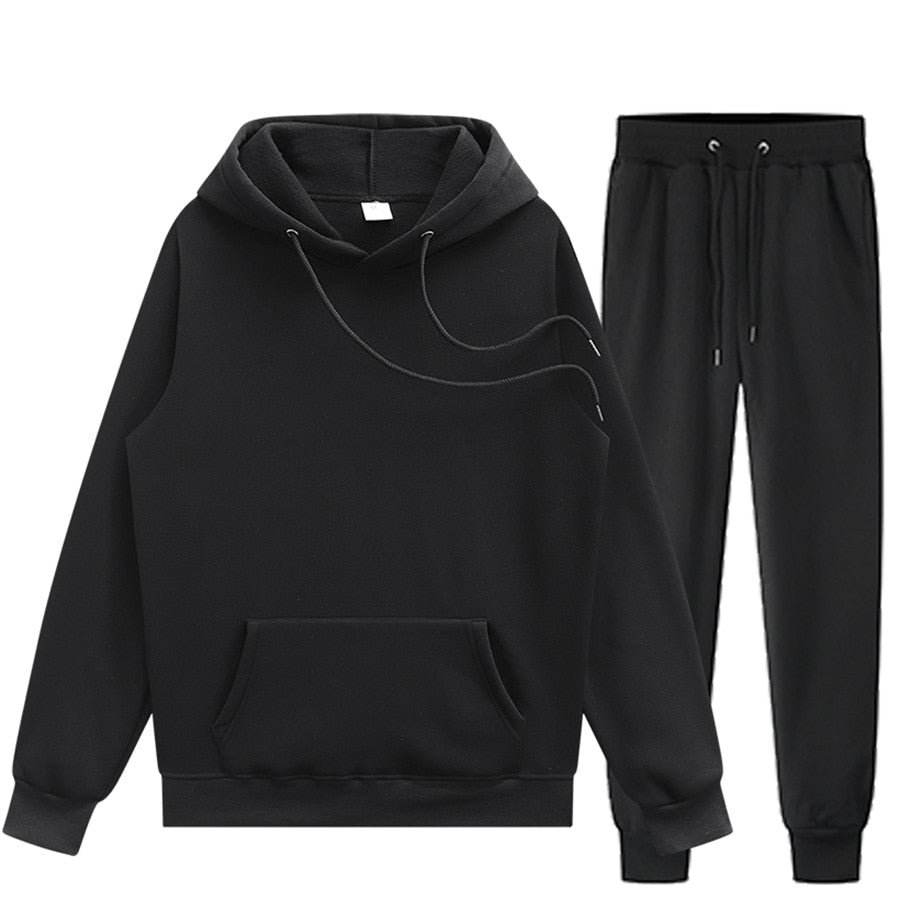 Men Hoodie Two-Piece Set Casual Solid Color Sweat Suit Tracksuit