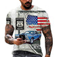 vintage Oversized America Route 66 Letters Printed O Collared T-Shirt