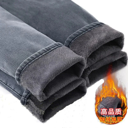 Winter Thick Plus Velvet Men Middle Waist Skinny Jeans