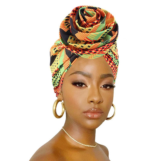 Print Stretch Bandana Satin Head Long Scarf Wrap