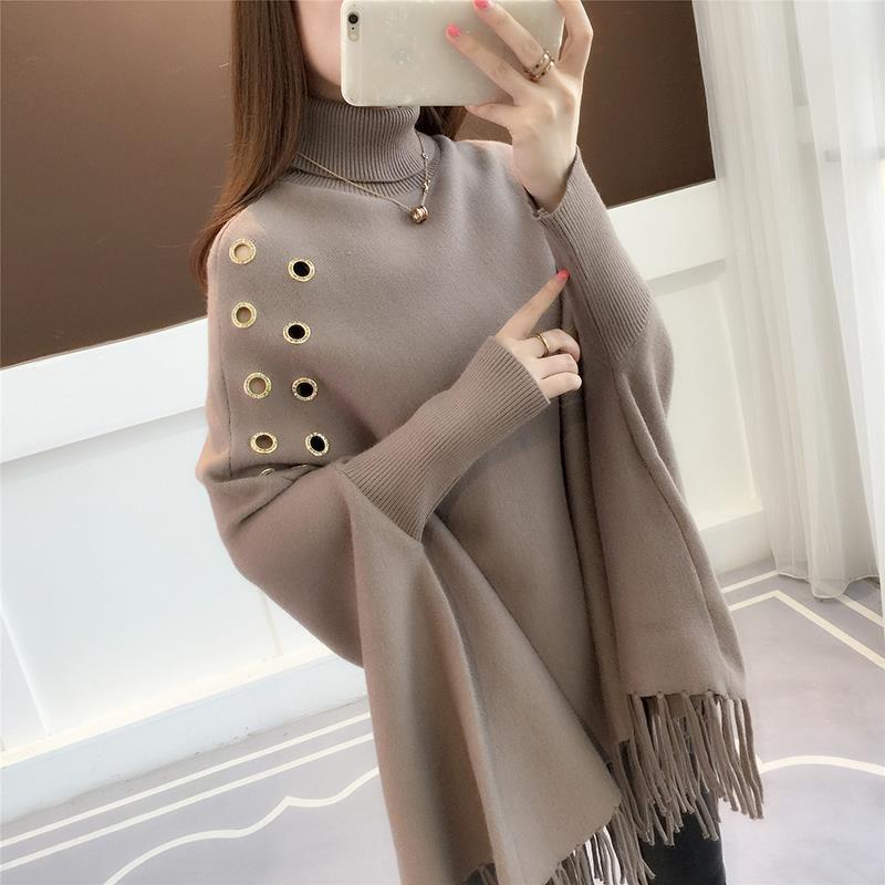 One Size Turtleneck Cloak Sweater for Women