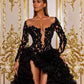 Elegant Black Lace Sleeve Prom Dress