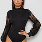 Mesh Long Sleeve Bandage Turtleneck Romper Overall Sexy Jumpsuit