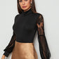 Mesh Long Sleeve Bandage Turtleneck Romper Overall Sexy Jumpsuit
