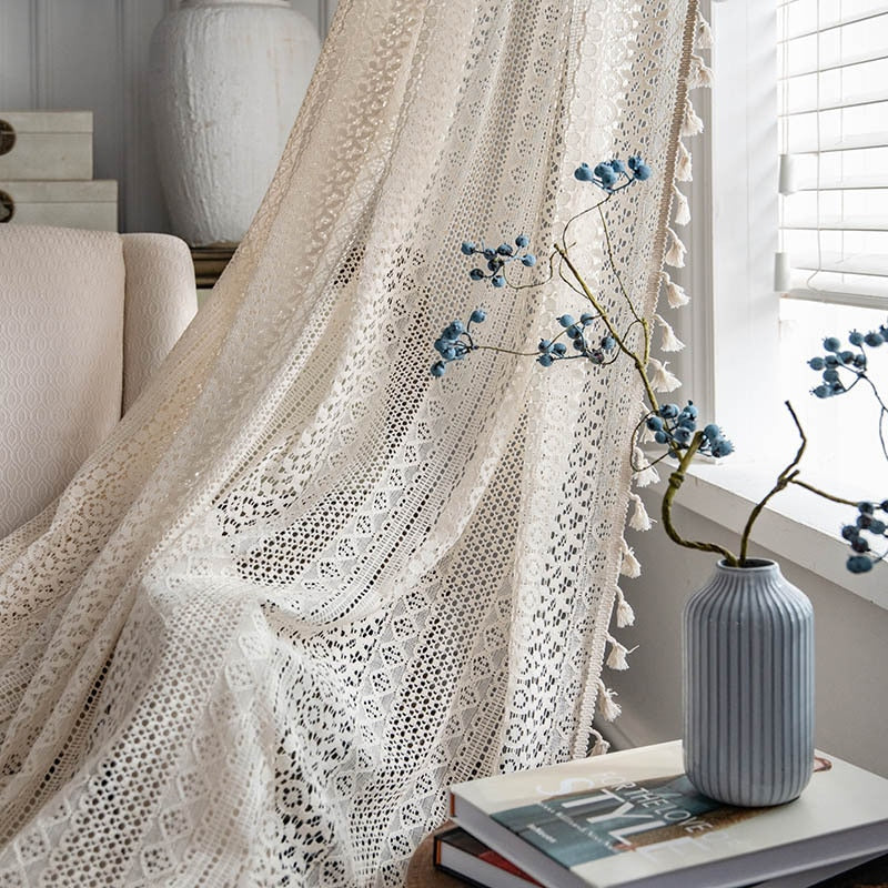 Boho Chic Crochet Geometry Knitted Window Curtain