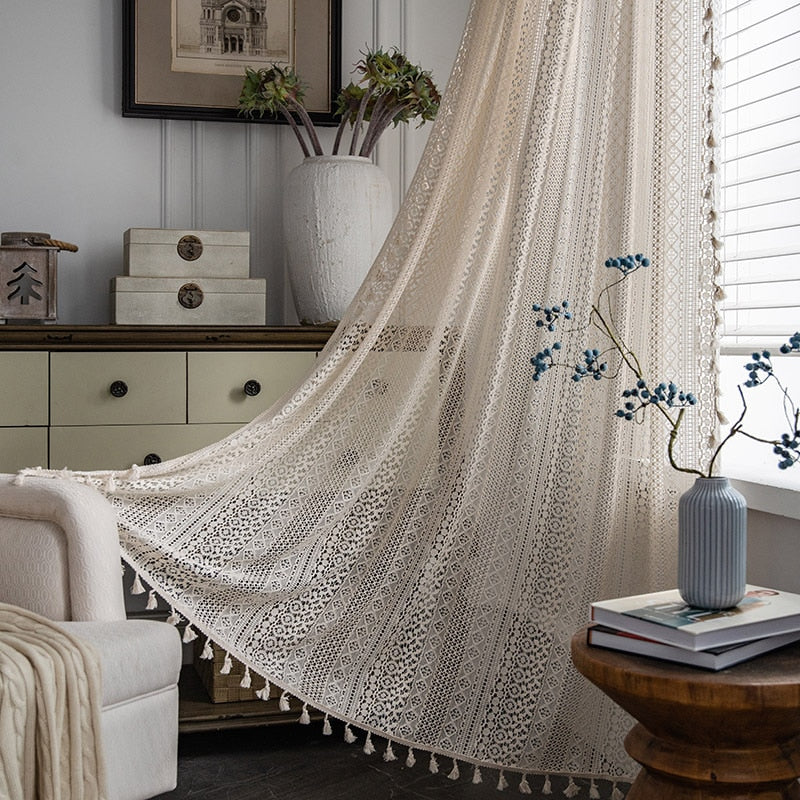 Boho Chic Crochet Geometry Knitted Window Curtain