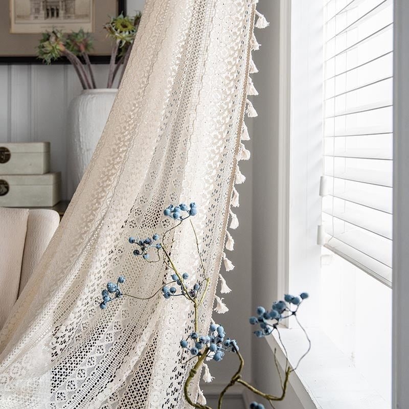 Boho Chic Crochet Geometry Knitted Window Curtain