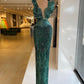 Green  Beaded Mermaid Evening V neck Custom Made Crystal Sequin Party  Prom Dress