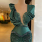 Green  Beaded Mermaid Evening V neck Custom Made Crystal Sequin Party  Prom Dress