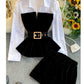 Velvet Tops With High Waist Belt Shorts- 2 Piece Set