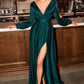 V Neck Pleated Satin Side Slit Party Dress/ Bridesmaid Dress