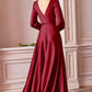 V Neck Pleated Satin Side Slit Party Dress/ Bridesmaid Dress