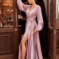 V Neck Pleated Satin Side Slit Party Dress/ Bridesmaid Dress