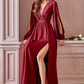 V Neck Pleated Satin Side Slit Party Dress/ Bridesmaid Dress