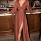 V Neck Pleated Satin Side Slit Party Dress/ Bridesmaid Dress