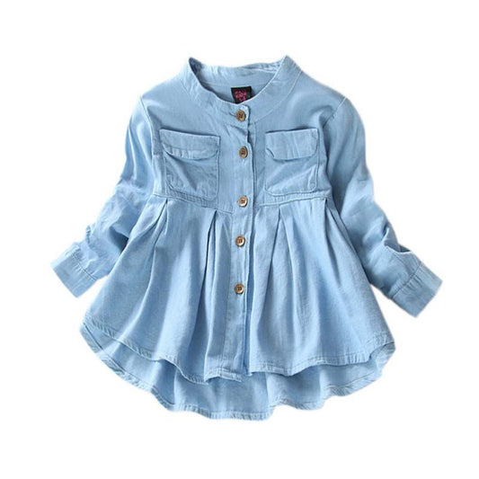 Soft Denim Long Sleeve Blouse Top for Girls