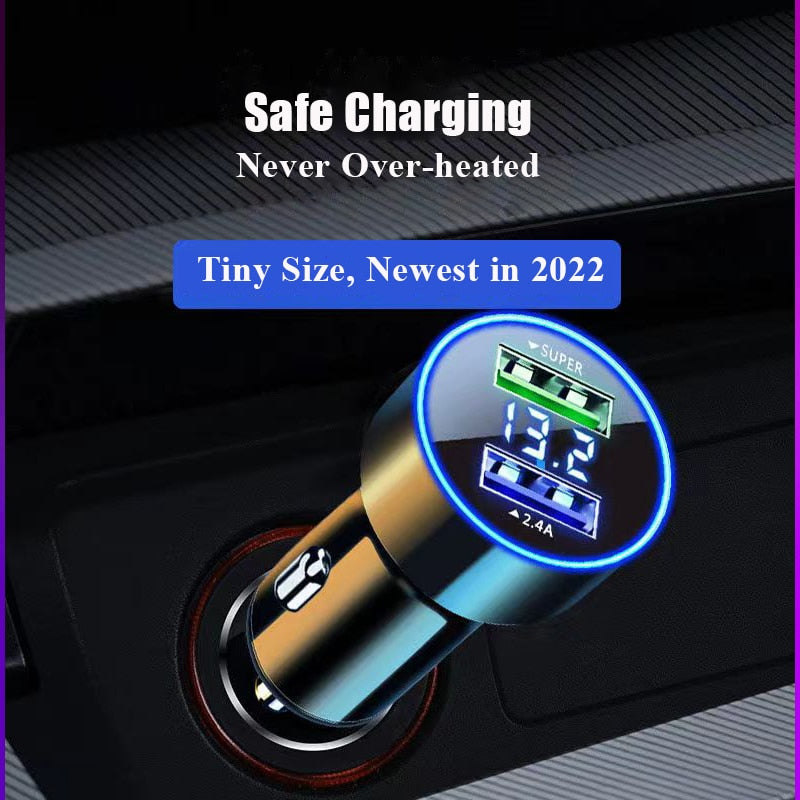 Dual Port USB Car Charger 120W Super Fast Charging Adapter