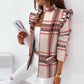 Elegant Long Sleeve Ruffle Plaid Print Zipper Top Jacket Coat
