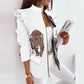 Elegant Long Sleeve Ruffle Plaid Print Zipper Top Jacket Coat