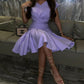 Cap Sleeve Satin Tea Length Party dress/ Bridesmaid Dress