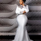 Elegant Beaded White Satin Mermaid Evening Dress
