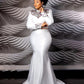 Elegant Beaded White Satin Mermaid Evening Dress