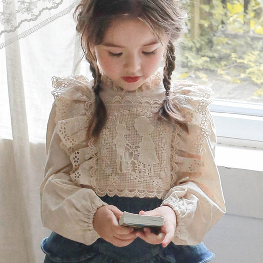 Cotton Lantern Sleeve Blouse Top for Girls