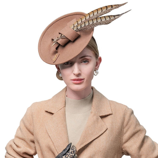 Fascinators Pillbox Cap With Natural Feathers Wedding Hat For Women