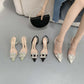 Outdoor Rhinestone Pointed Thick Heel High Heel Sandals