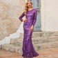 Glitter Sexy Long Sleeve Prom Dress
