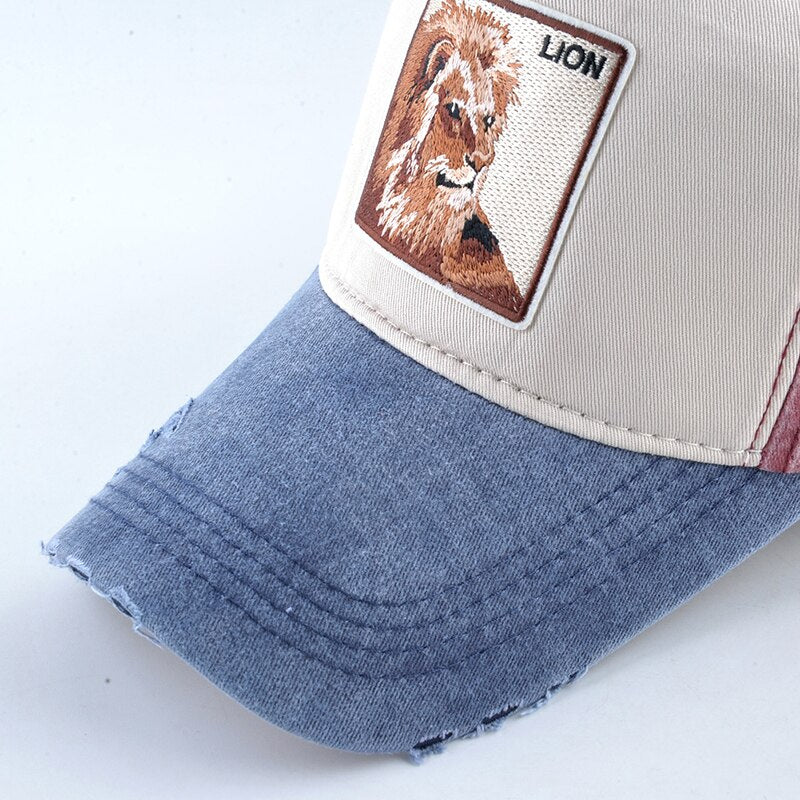 Unisex Animal Lion Embroidered Baseball Cap  Outdoor Sports/Travel Cotton Adjustable Sunhat All-match Couple Hats Hip-Hop Gorras