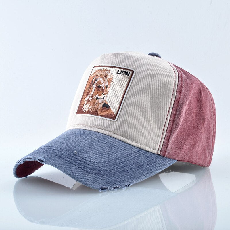 Unisex Animal Lion Embroidered Baseball Cap  Outdoor Sports/Travel Cotton Adjustable Sunhat All-match Couple Hats Hip-Hop Gorras