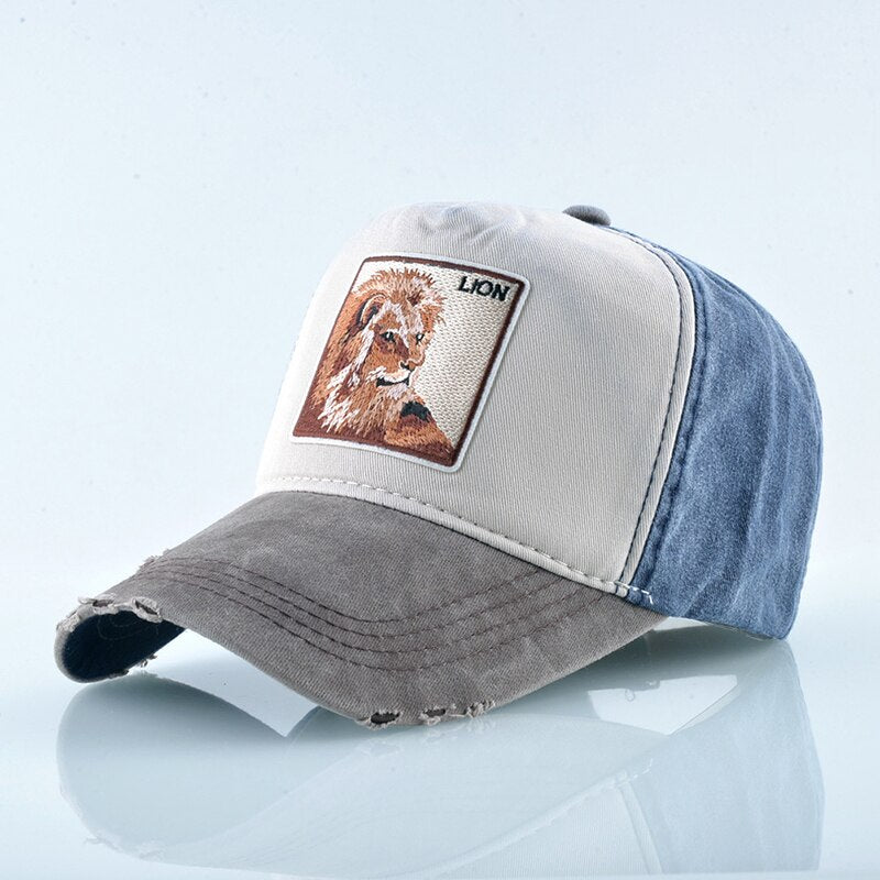 Unisex Animal Lion Embroidered Baseball Cap  Outdoor Sports/Travel Cotton Adjustable Sunhat All-match Couple Hats Hip-Hop Gorras