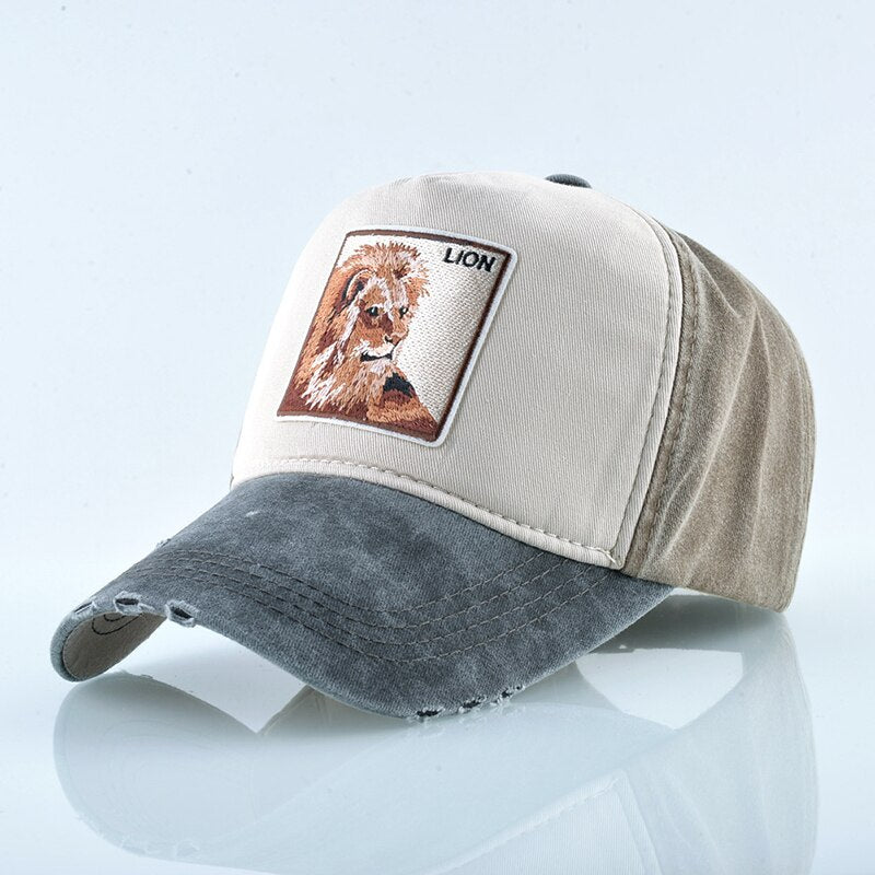 Unisex Animal Lion Embroidered Baseball Cap  Outdoor Sports/Travel Cotton Adjustable Sunhat All-match Couple Hats Hip-Hop Gorras