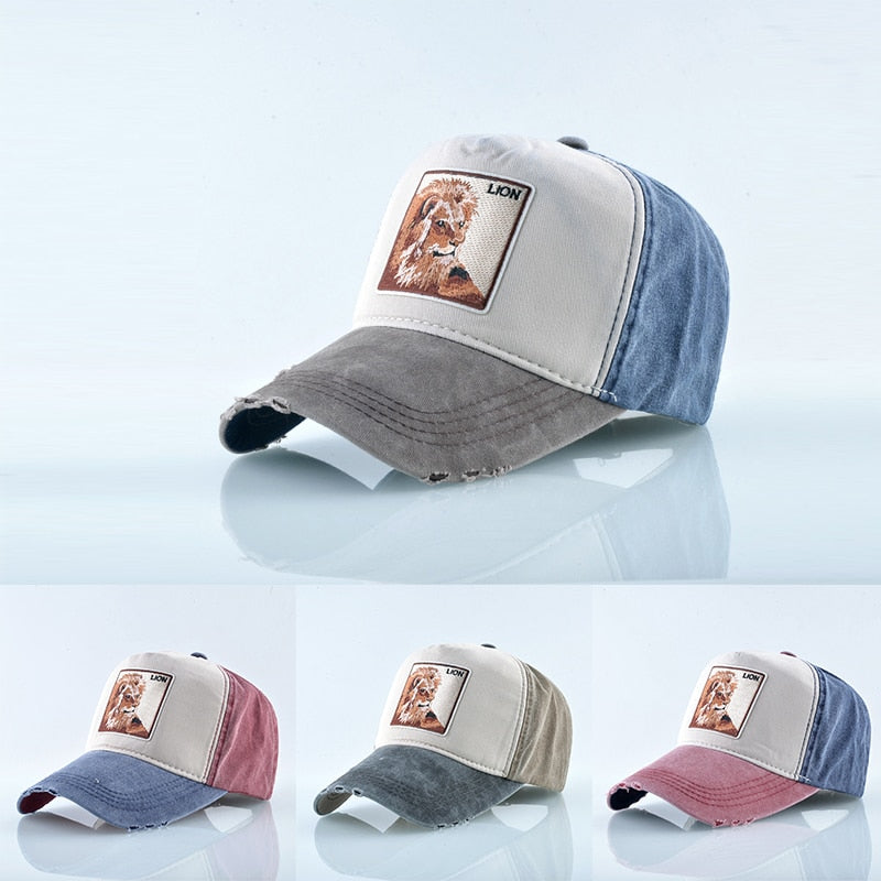 Unisex Animal Lion Embroidered Baseball Cap  Outdoor Sports/Travel Cotton Adjustable Sunhat All-match Couple Hats Hip-Hop Gorras