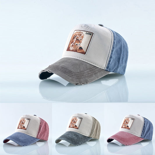 Unisex Animal Lion Embroidered Baseball Cap  Outdoor Sports/Travel Cotton Adjustable Sunhat All-match Couple Hats Hip-Hop Gorras